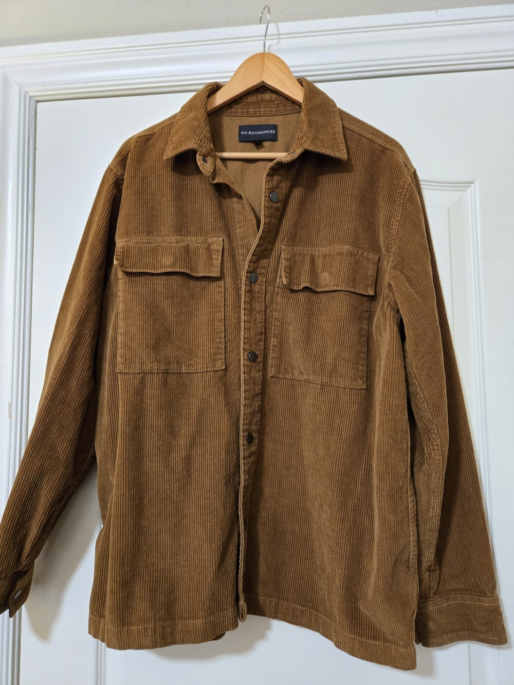 No Boundaries Men's Corduroy Shirt Jacket in Camel Brown